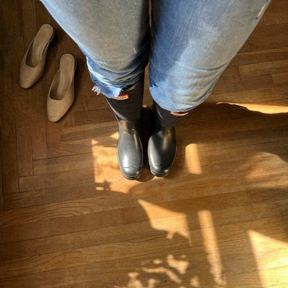 🌷Hunter Allayna British Wool Blue Black Plaid Tall Rain Boots Size 7M/8F - Picture 2 of 7